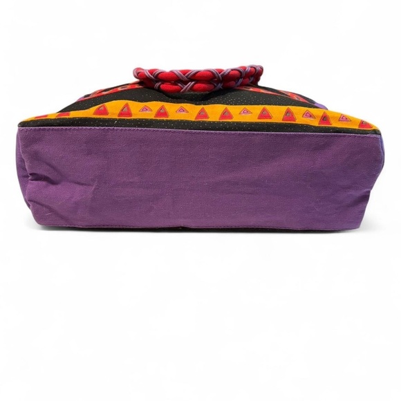 VTG Laurel Burch Colorful Cats Tote Bag Braided Strap Zip Canvas Purse Art Print - Picture 4 of 8